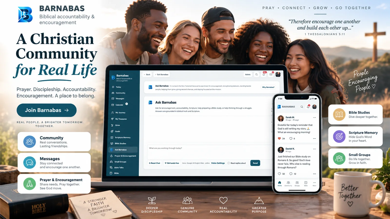 Barnabas Christian community platform with community, prayer, Bible studies and Barnabas encouragement